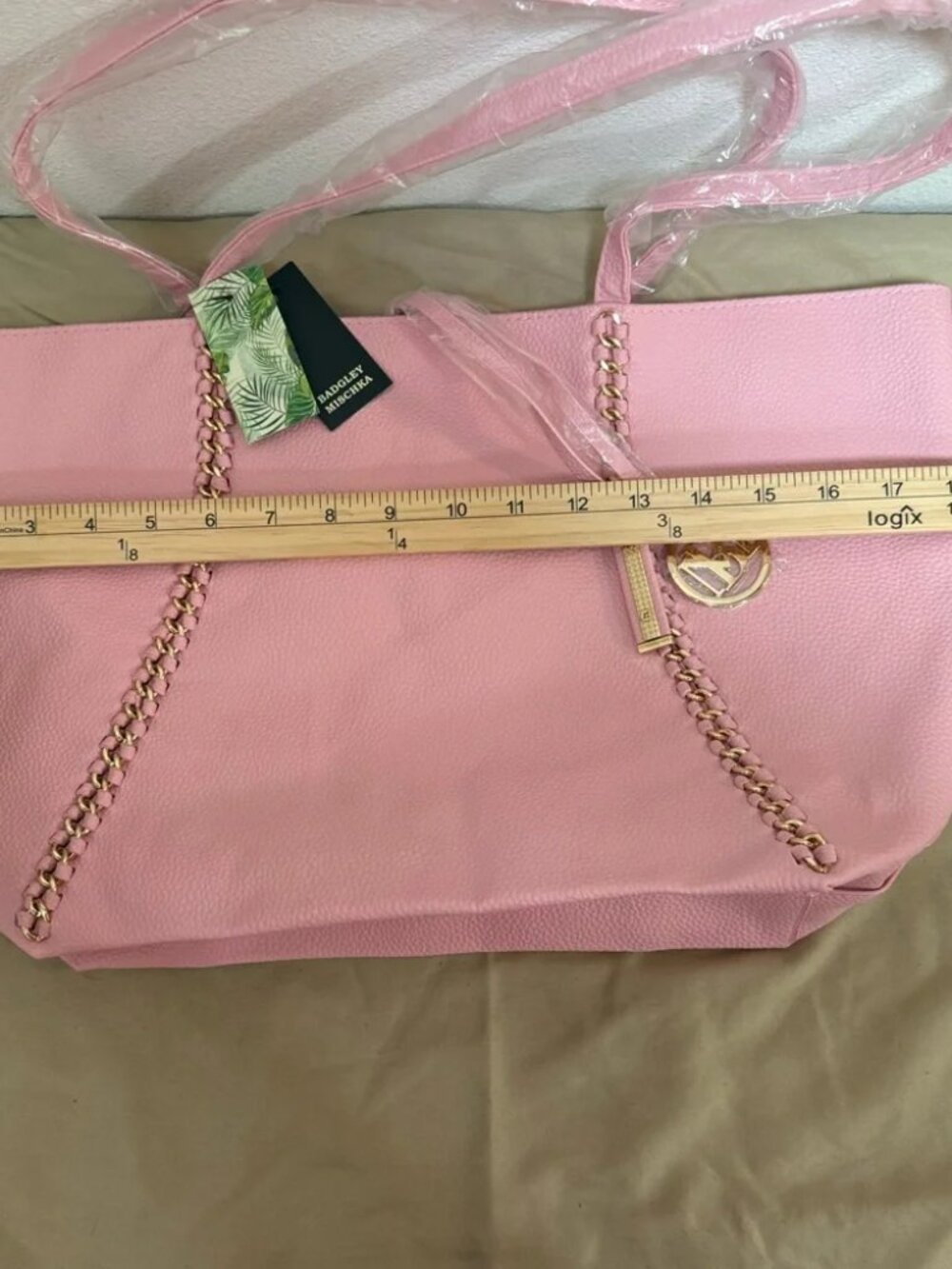 Badgley Mischka Pink Decorative Gold Chain Tote NWT - Picture 6 of 9